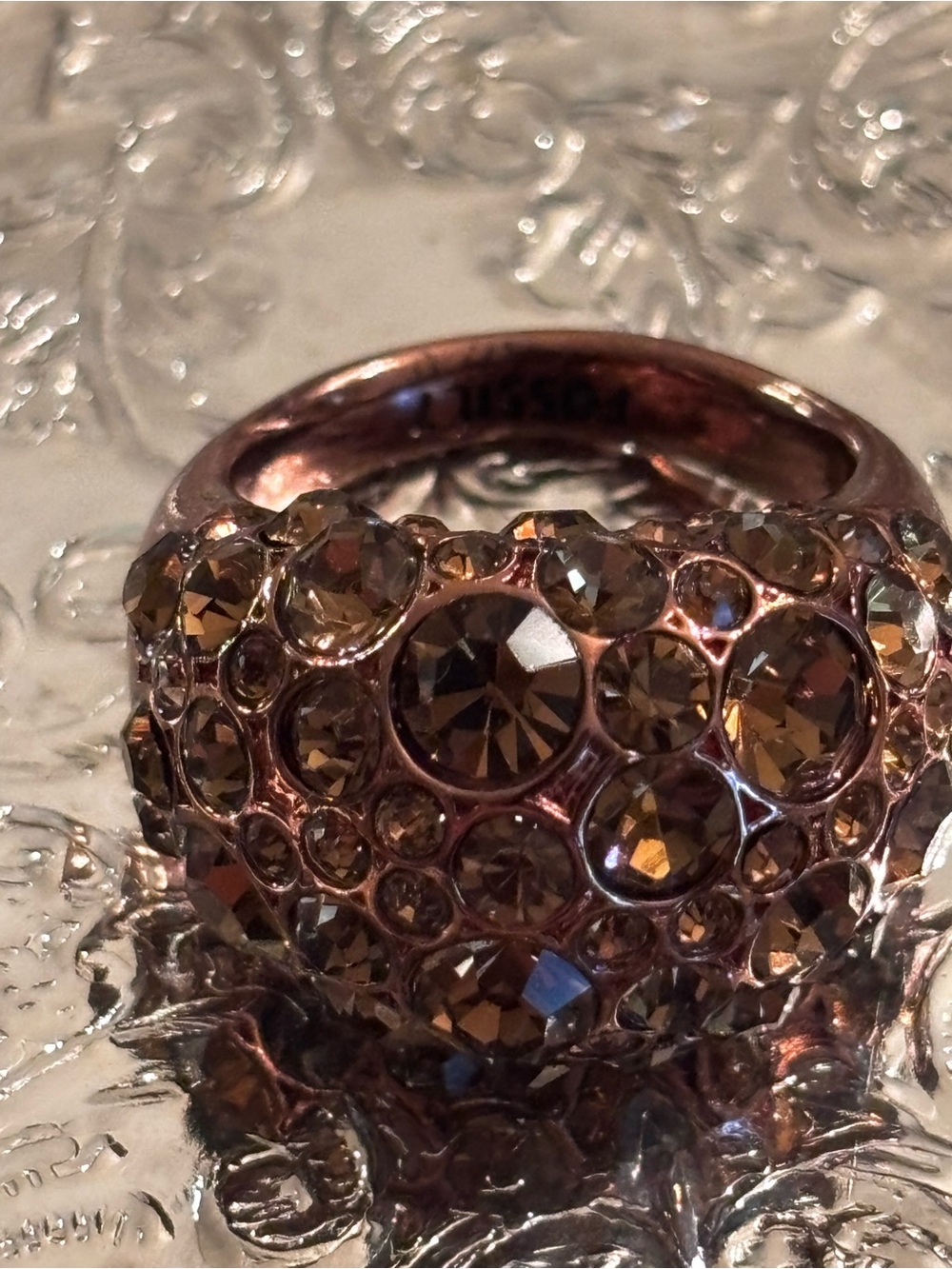 Rhinestone Dome Statement Ring in Smoky Brown - Women Jewelry
